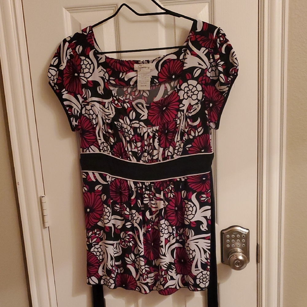 Speechless Black White & Red Floral Tunic Top